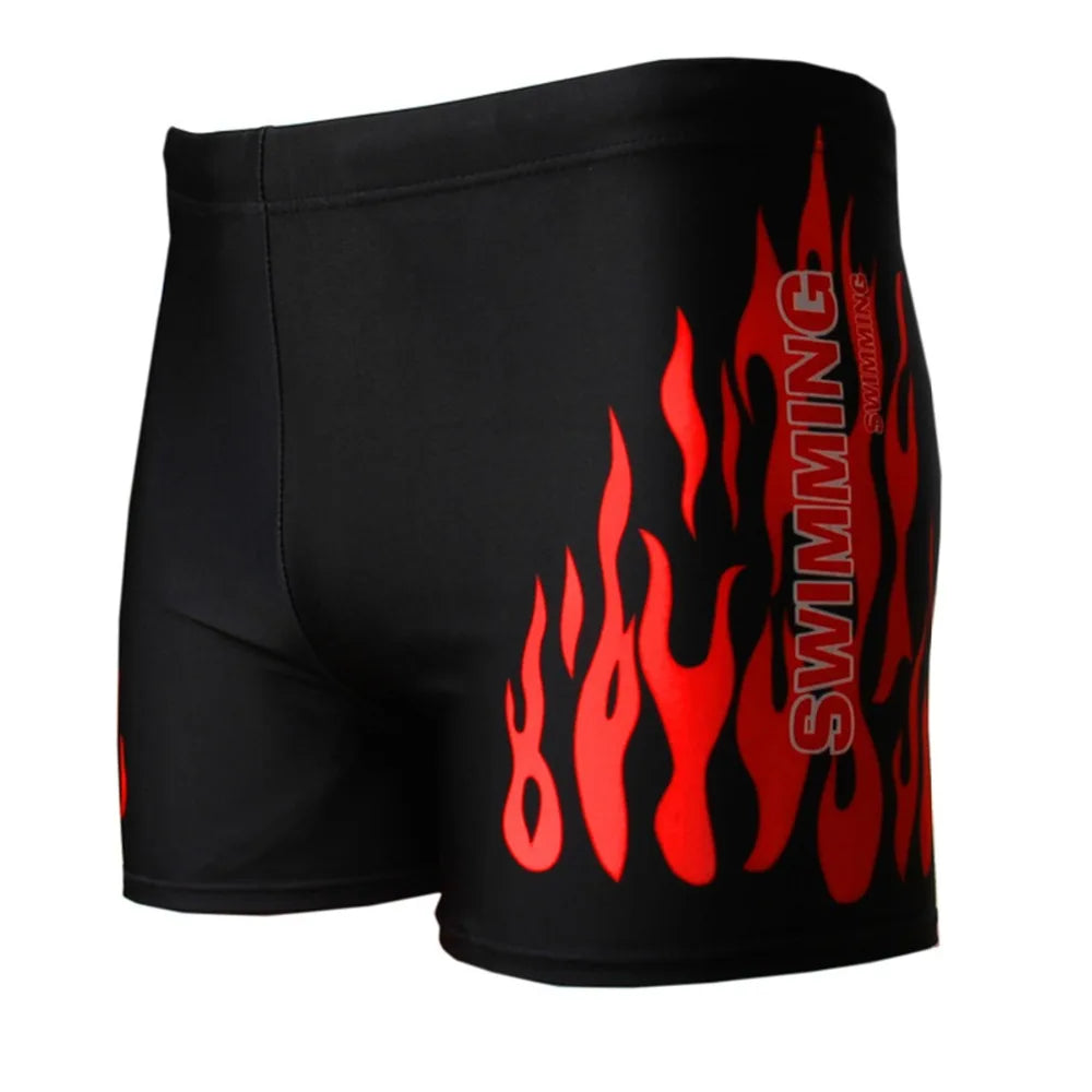 LuckeLadybug men's flame swim trunks with a stylish flame design for summer beachwear