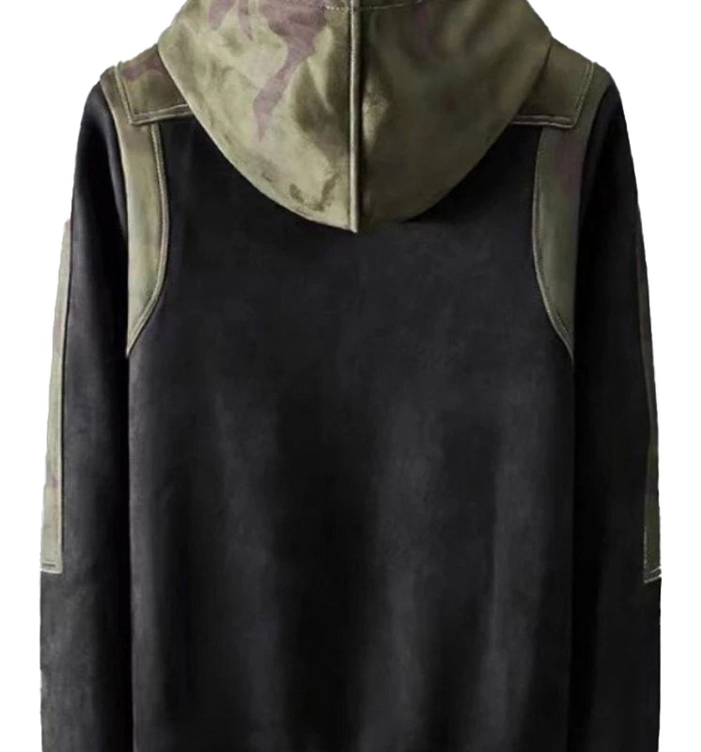 Men's harajuku hoodies in black with camouflage accents and a stylish hood from LuckeLadybug LLC