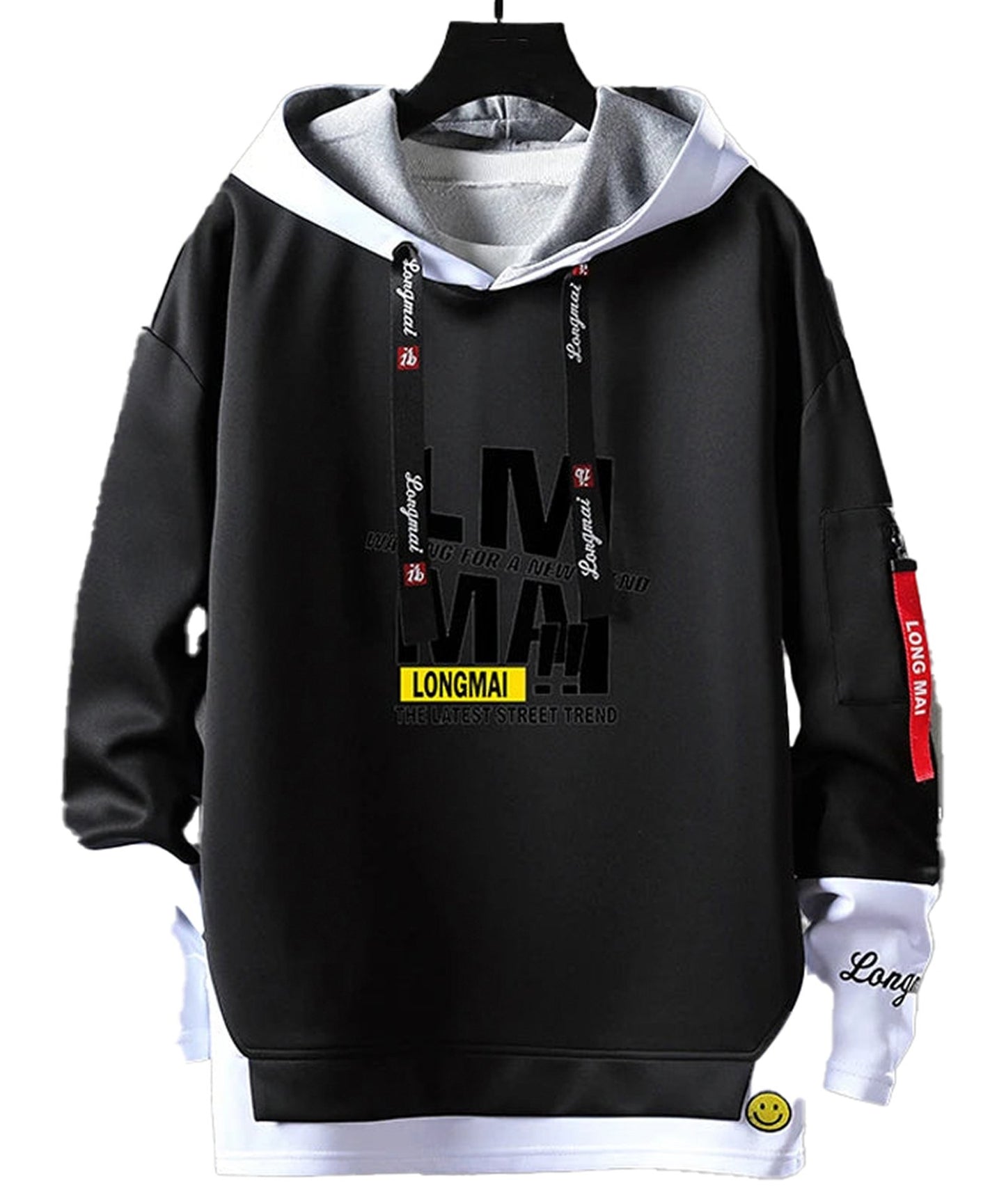 LuckeLadybug LLC men's hip hop hoodie in black with unique graphics and stylish design features
