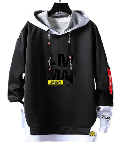 LuckeLadybug LLC men's hip hop hoodie in black with unique graphics and stylish design features