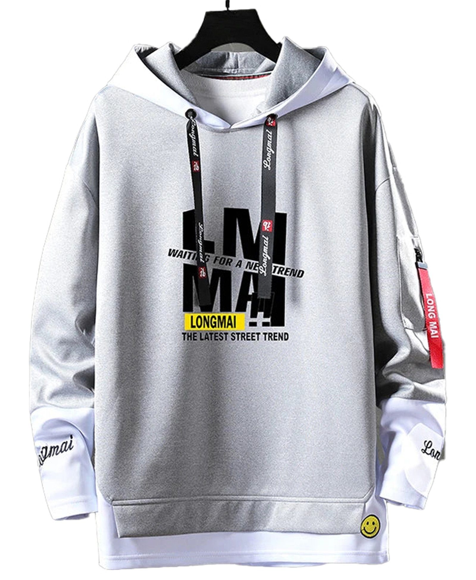 Men's hip hop hoodie in gray with trendy graphic design and stylish accents
