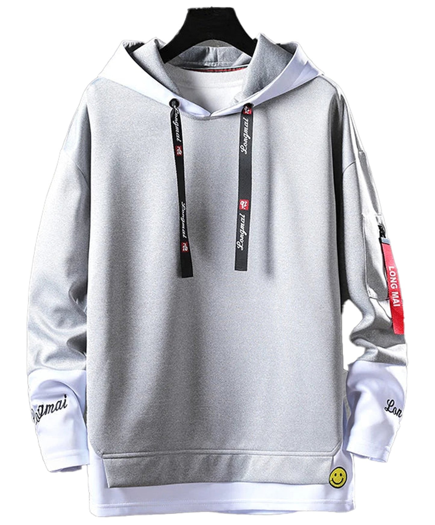 LuckeLadybug men's hip hop hoodie in gray with contrast sleeves and stylish details