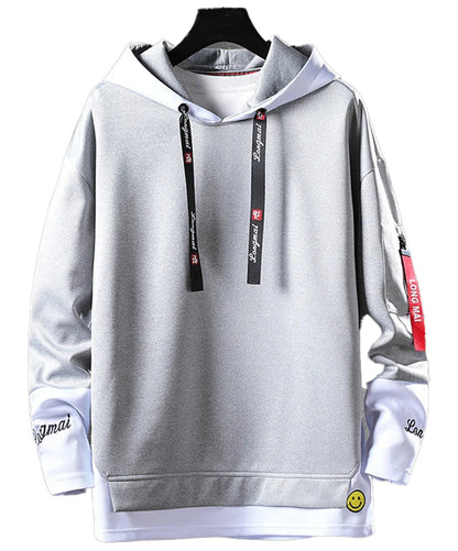 LuckeLadybug men's hip hop hoodie in gray with contrast sleeves and stylish details