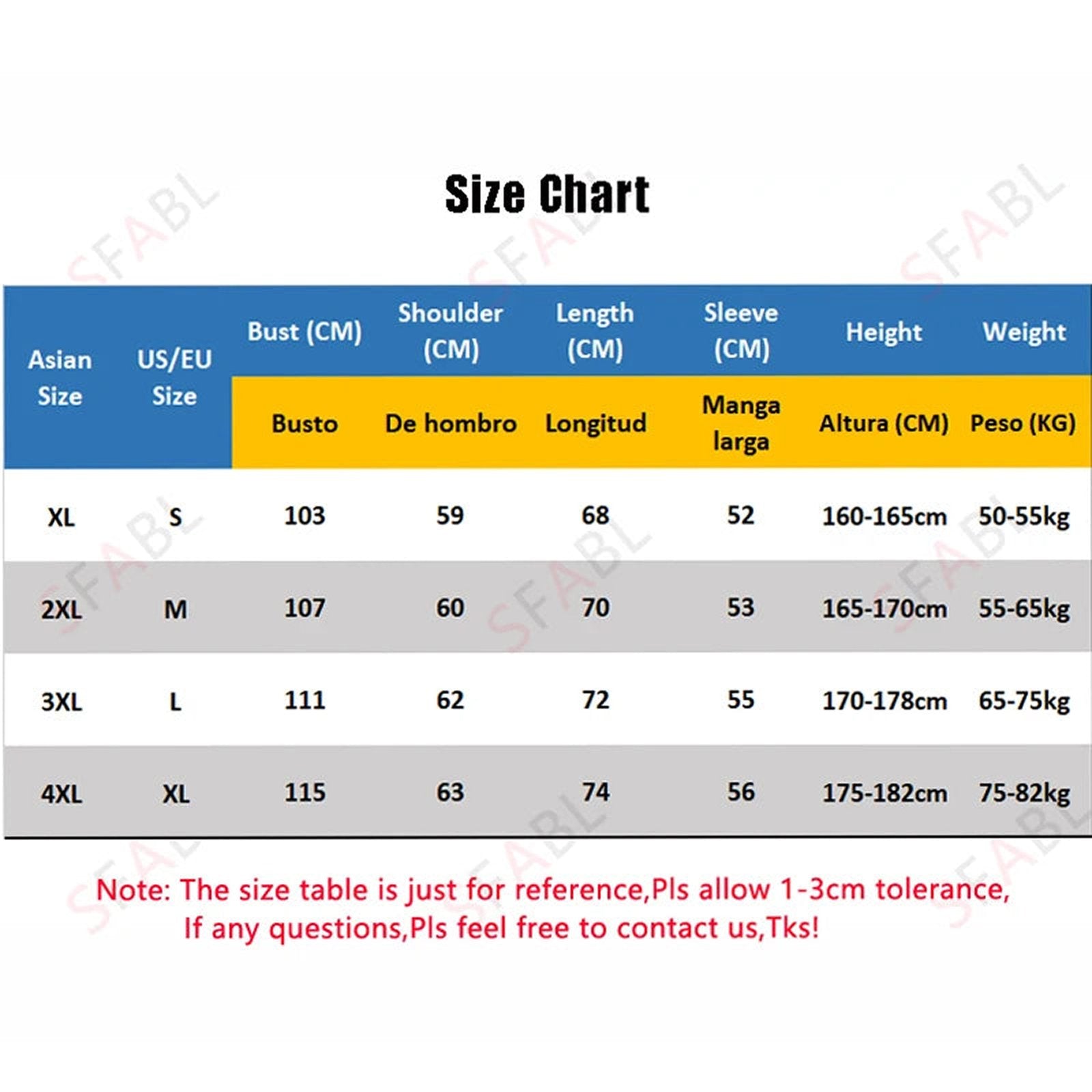 Men's hip hop hoodie size chart from LuckeLadybug LLC showing various measurements