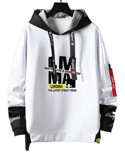 LuckeLadybug LLC men's hip hop hoodie in white with trendy graphics and adjustable hood for comfort