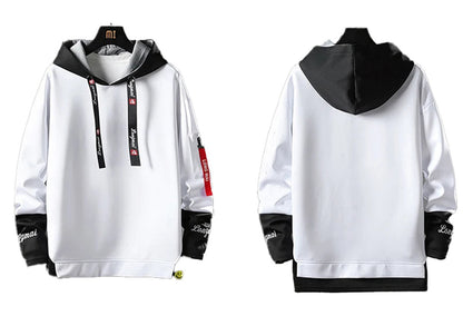 Men's hip hop hoodie in white and black with stylish accents for trendy casual wear