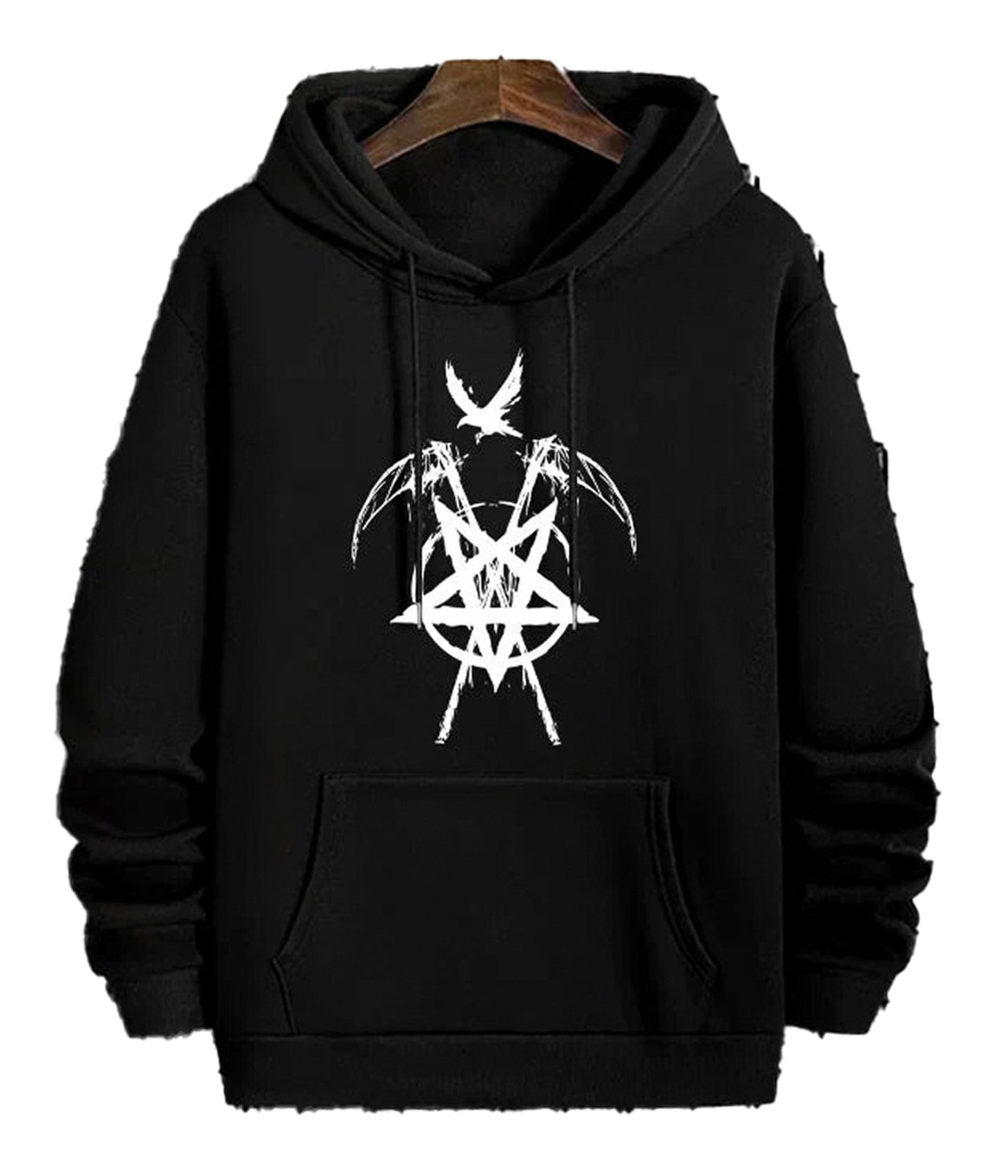 LuckeLadybug LLC men's hip hop hoodies 2025 in black with unique graphic design and front pocket