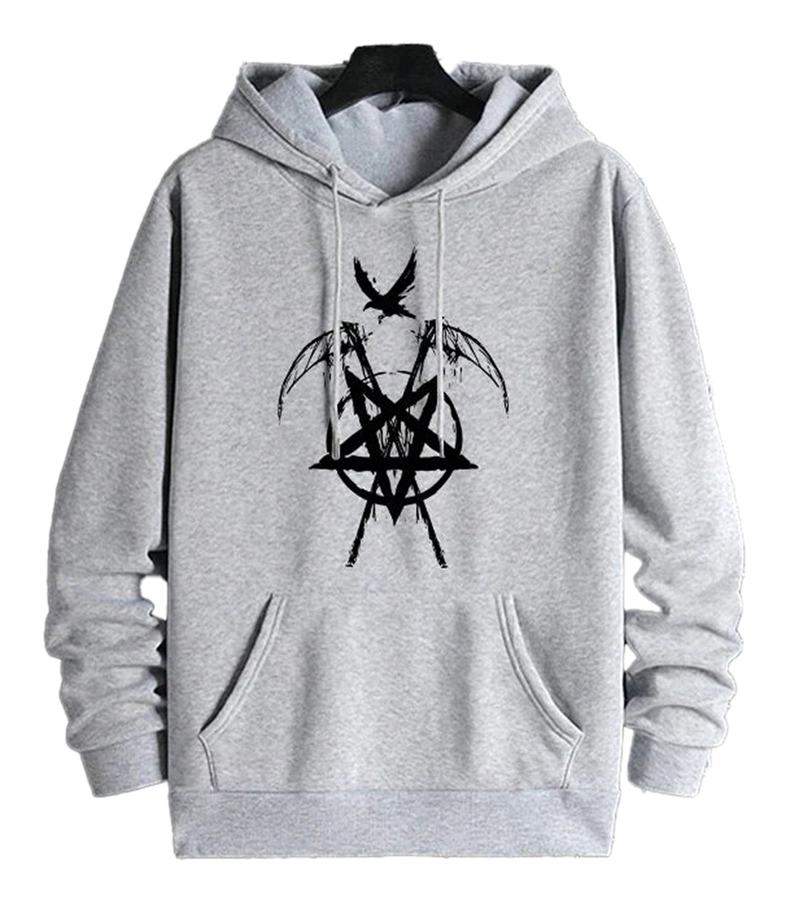Gray men's hip hop hoodies 2025 with unique graphic design and front pouch pocket