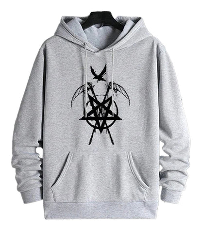 Gray men's hip hop hoodies 2025 with unique graphic design and front pouch pocket