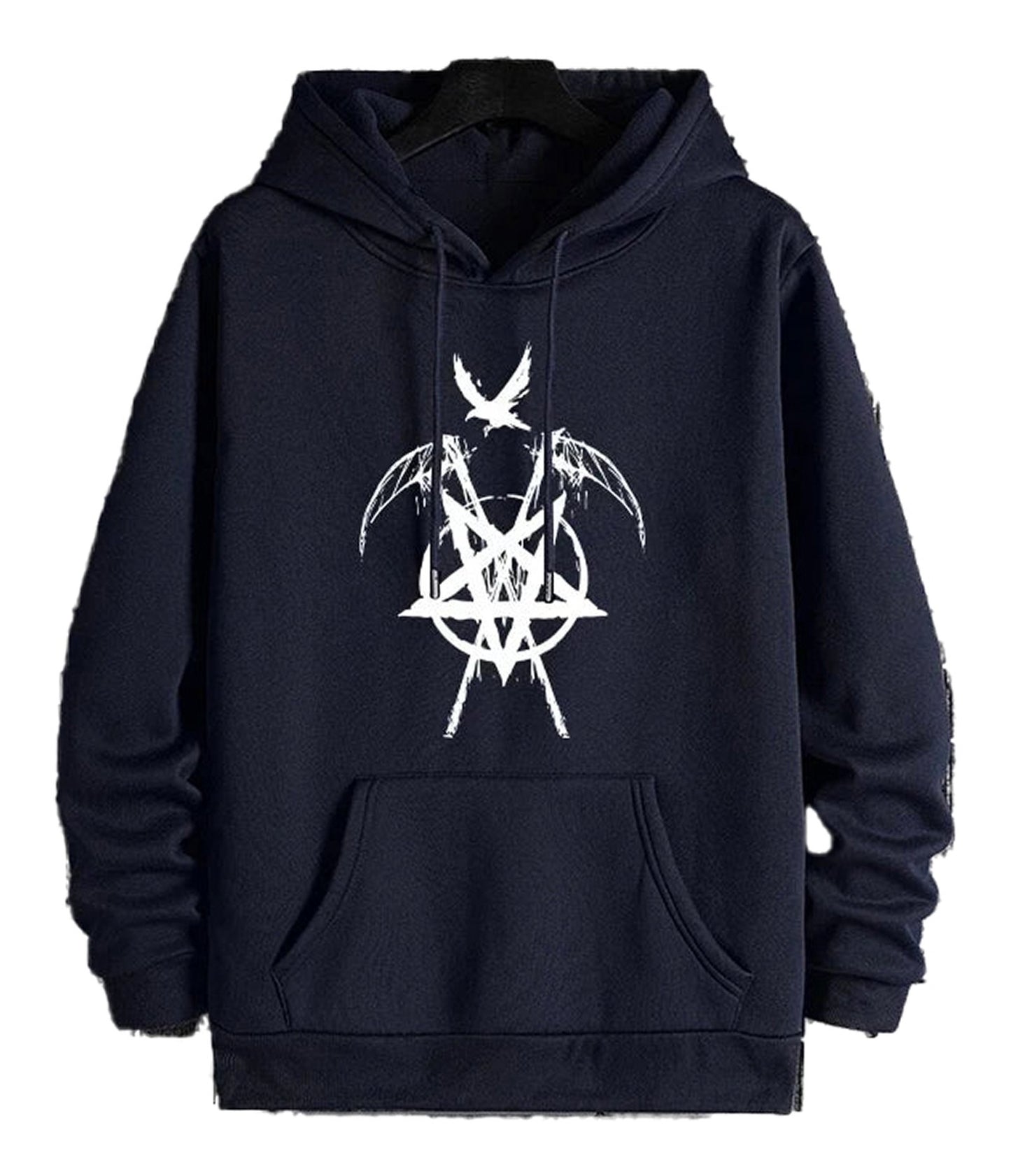 Men's hip hop hoodies 2025 by LuckeLadybug LLC featuring a bold graphic design in navy blue