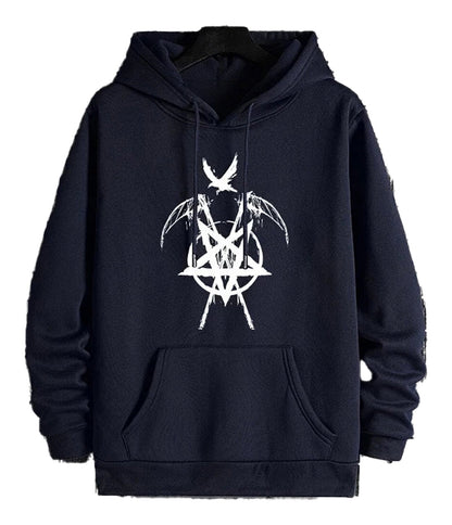 Men's hip hop hoodies 2025 by LuckeLadybug LLC featuring a bold graphic design in navy blue