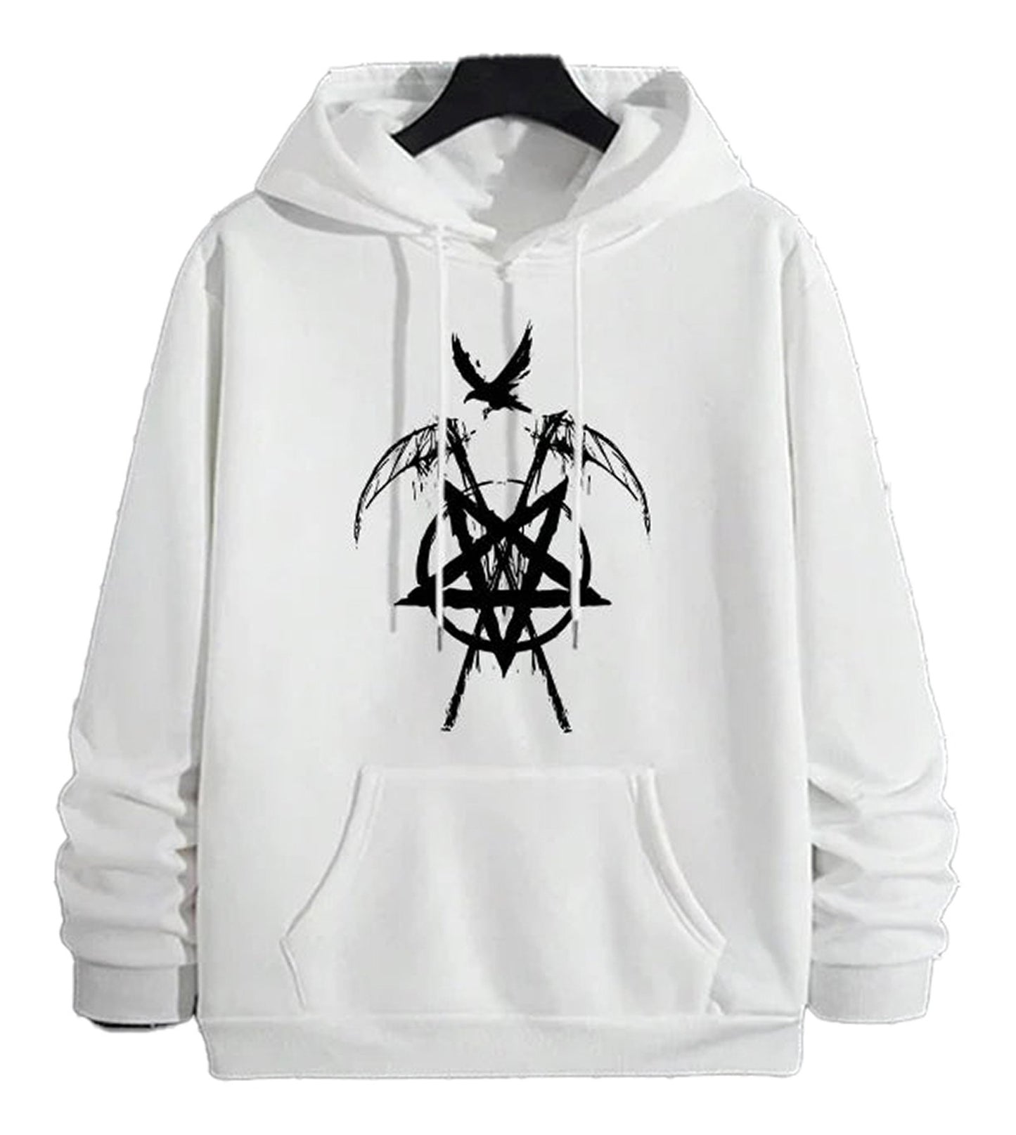 White men's hip hop hoodies 2025 with bold black graphic design and front pocket