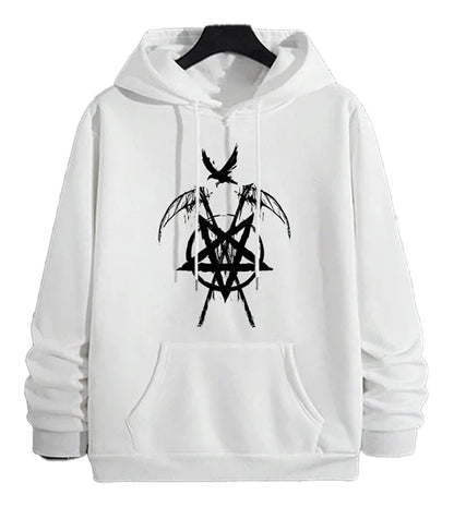 White men's hip hop hoodies 2025 with bold black graphic design and front pocket