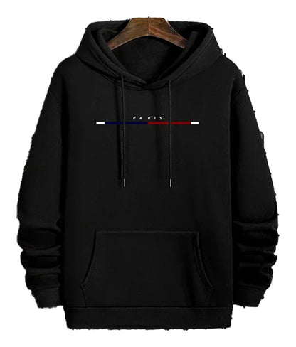 LuckeLadybug men's hip hop hoodies in black with stylish Paris graphic and front pocket