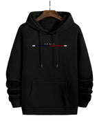 LuckeLadybug mens hip hop hoodies in black with minimalist PARIS design and front pocket