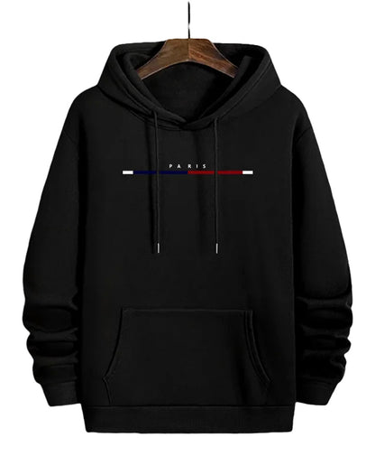 LuckeLadybug mens hip hop hoodies in black with minimalist PARIS design and front pocket