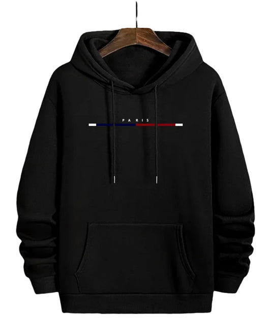 LuckeLadybug mens hip hop hoodies in black with minimalist PARIS design and front pocket