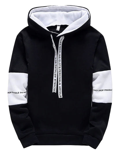 LuckeLadybug men's hip hop hoodies in black with white accents and adjustable drawstrings