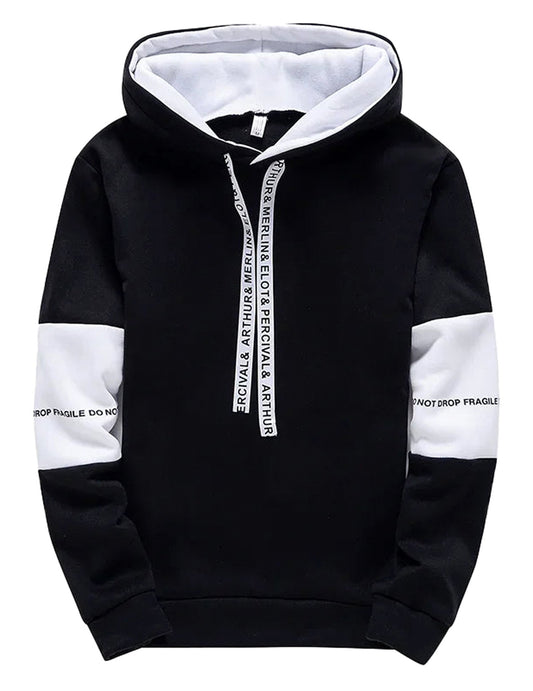 LuckeLadybug men's hip hop hoodies in black with white accents and adjustable drawstrings