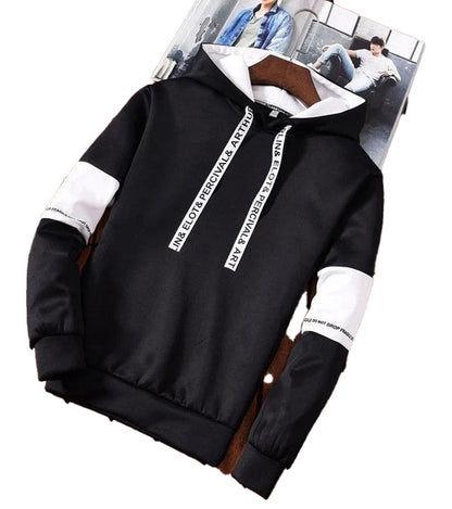 Black men's hip hop hoodies from LuckeLadybug LLC with white sleeve accents and drawstring hood