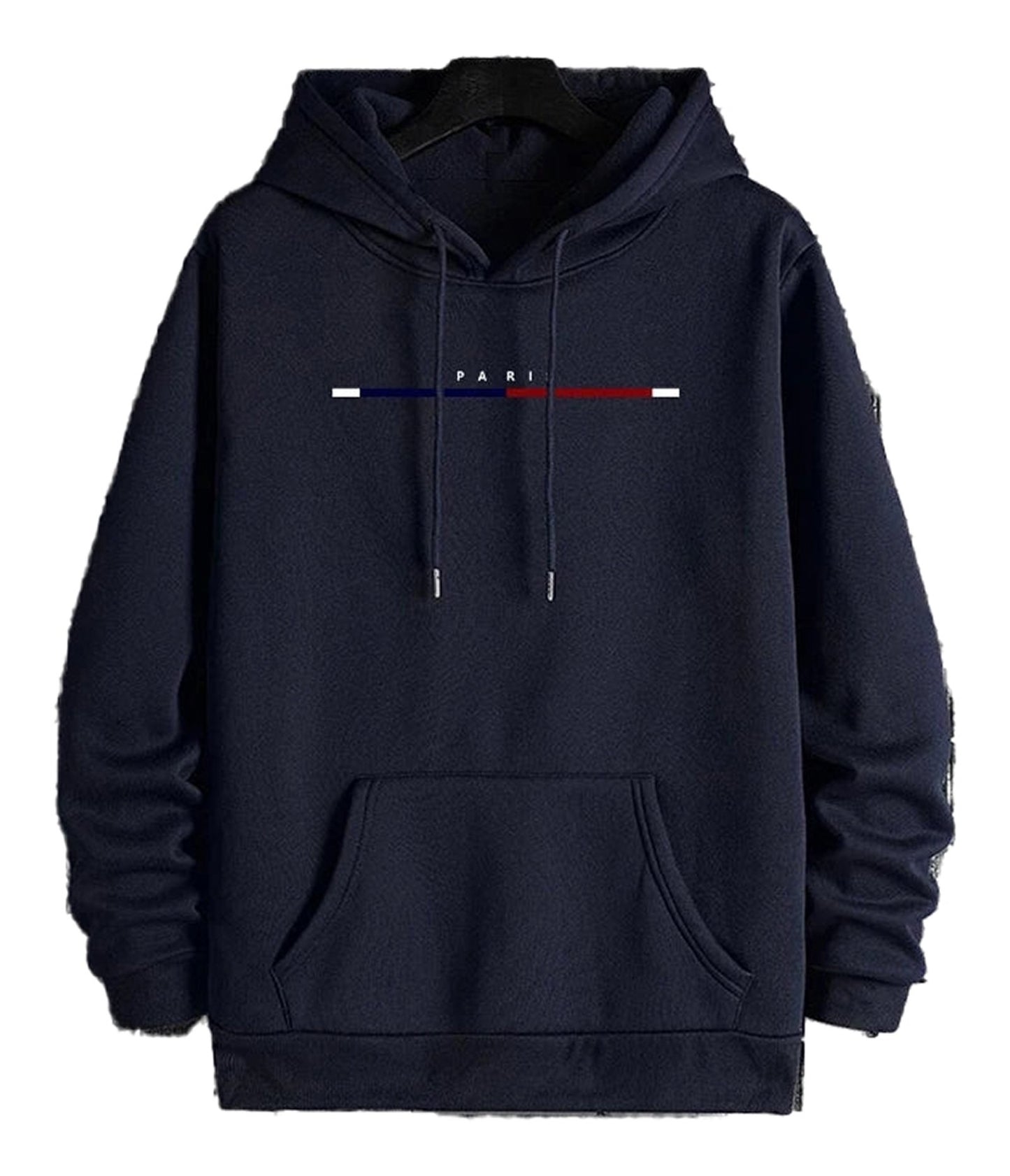 Navy mens hip hop hoodies featuring Paris graphic and a classic kangaroo pocket design