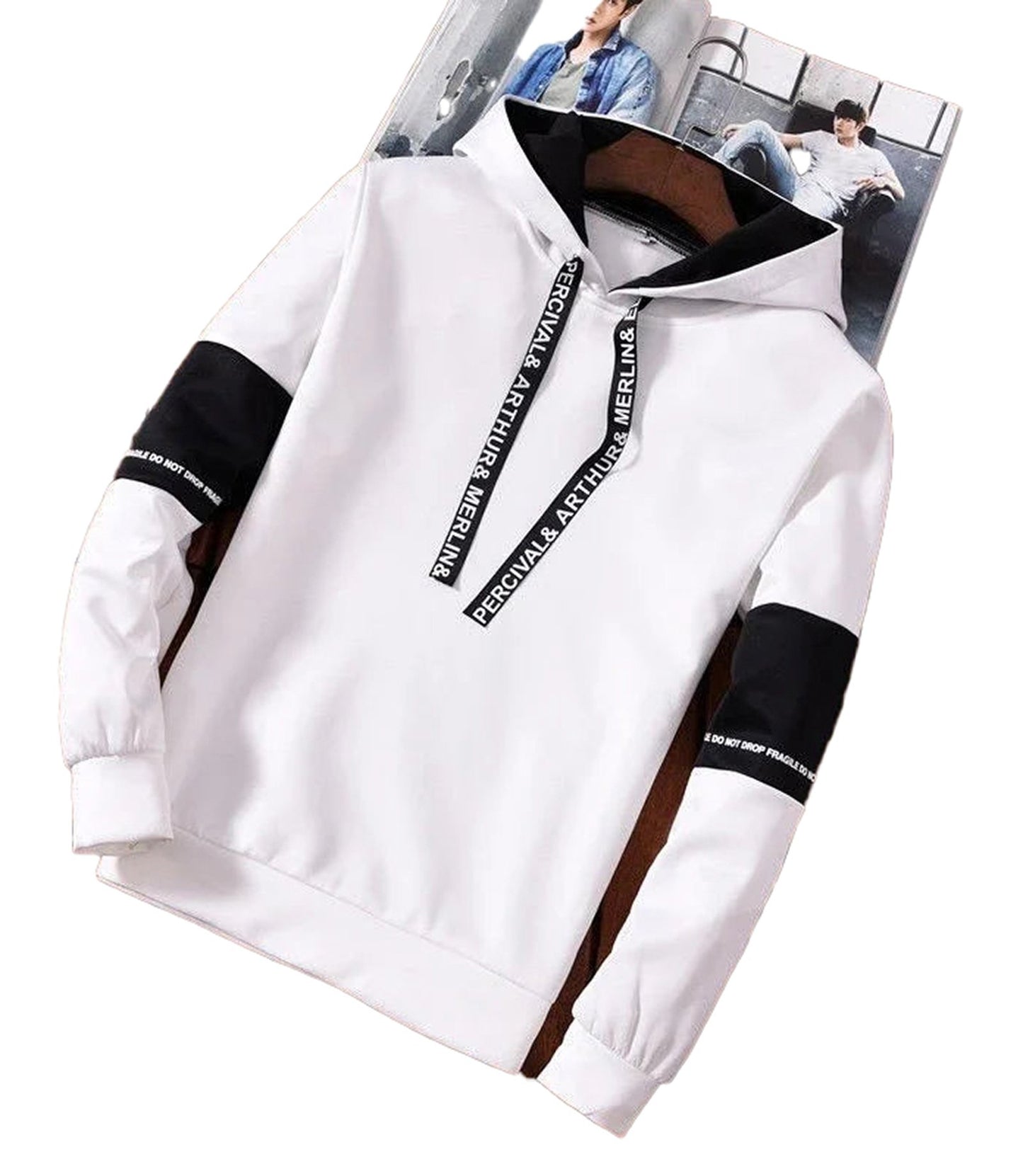 LuckeLadybug men's hip hop hoodies in white with black accents and stylish hood design