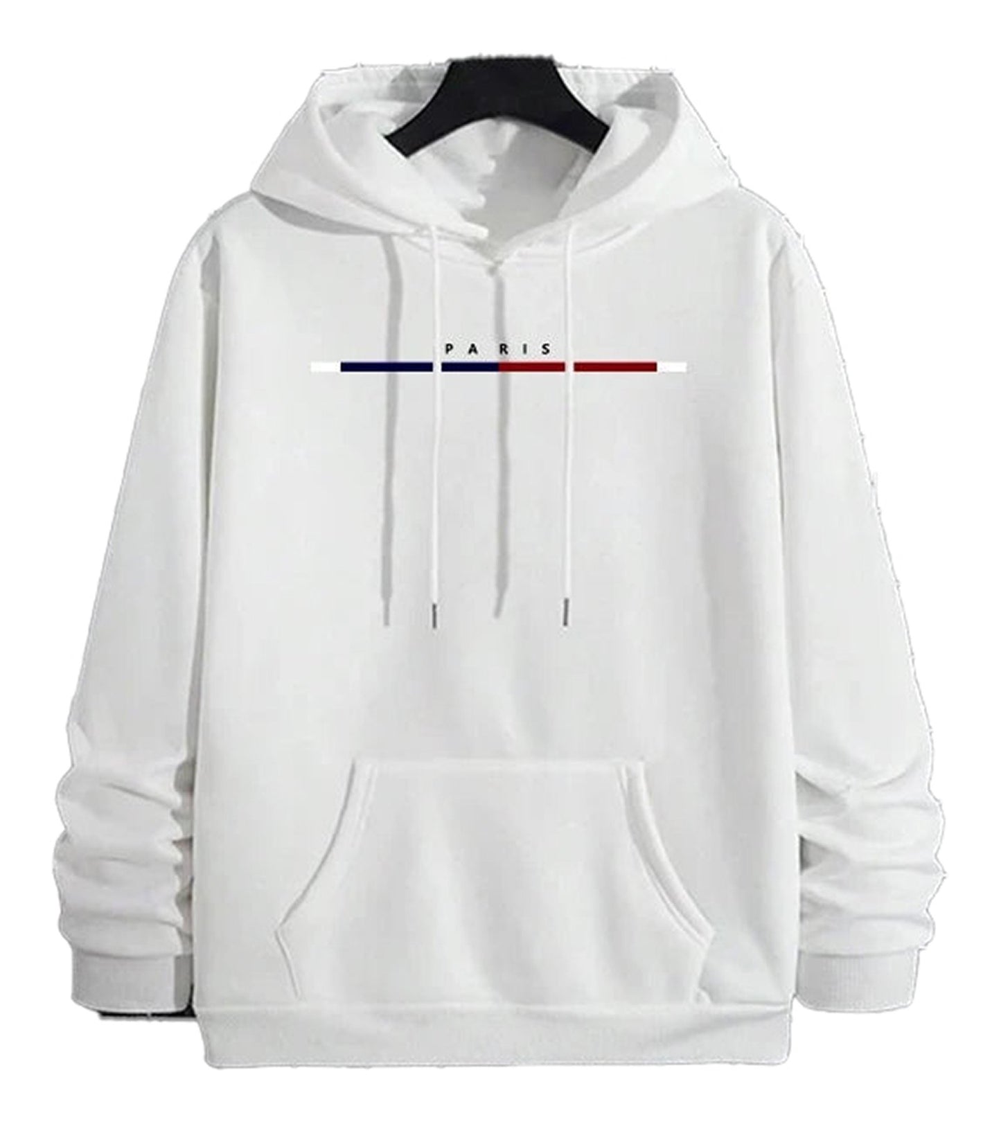 White mens hip hop hoodies featuring a Paris graphic and drawstring hood from LuckeLadybug LLC