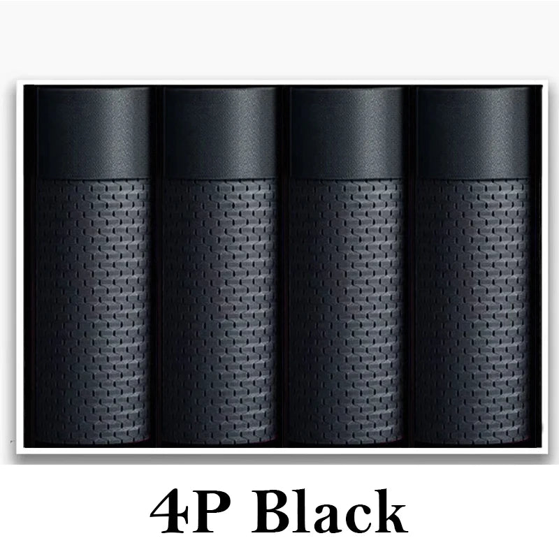 Four-pack of men's microfiber boxer briefs in black with breathable fabric for comfort and support