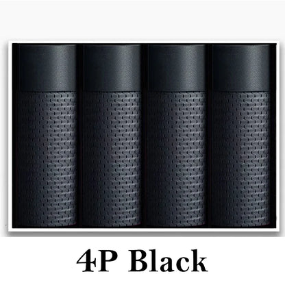 Four-pack of men's microfiber boxer briefs in black with breathable fabric for comfort and support