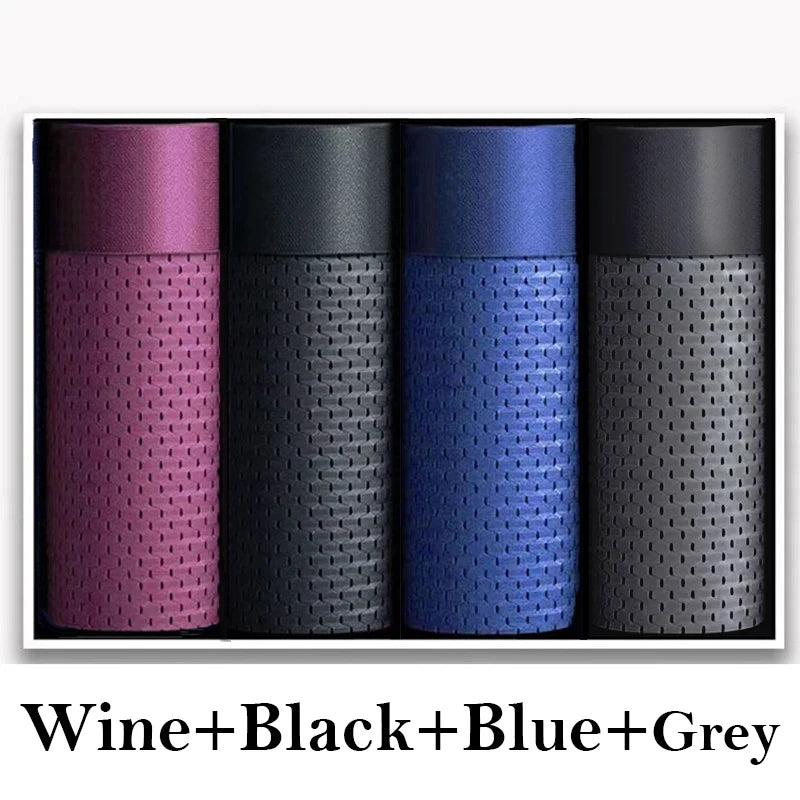 LuckeLadybug men's microfiber boxer briefs in wine, black, blue, and grey colors for comfort and style