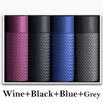 LuckeLadybug men's microfiber boxer briefs in wine, black, blue, and grey colors for comfort and style