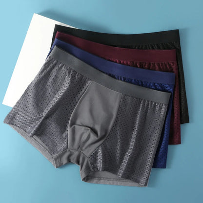 LuckeLadybug LLC men's microfiber boxer briefs in gray, navy, burgundy, and black with breathable fabric