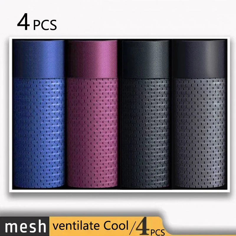 Set of four ventilated mesh men's microfiber boxer briefs in various colors for ultimate comfort
