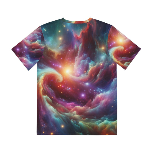LuckeLadybug mens neon galaxy shirt with vibrant multicolor cosmic nebula design on a t-shirt