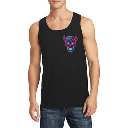 Mens neon skull tank top black sleeveless shirt with colorful skull design