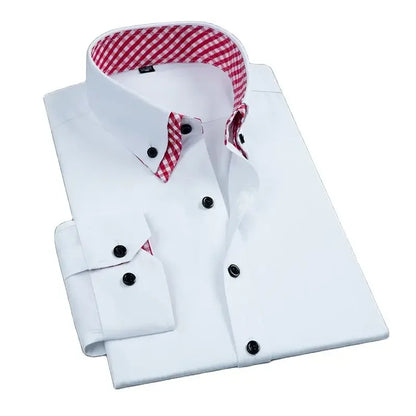 LuckeLadybug LLC Mens Non Iron Dress Shirt with Red Check Collar and Cuffed Sleeves