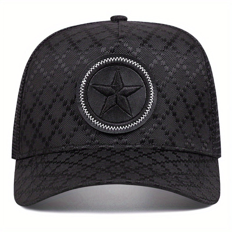 LuckeLadybug LLC men's outdoor sports baseball cap with a black patterned design and star emblem