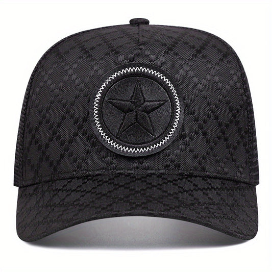 LuckeLadybug LLC men's outdoor sports baseball cap with a black patterned design and star emblem