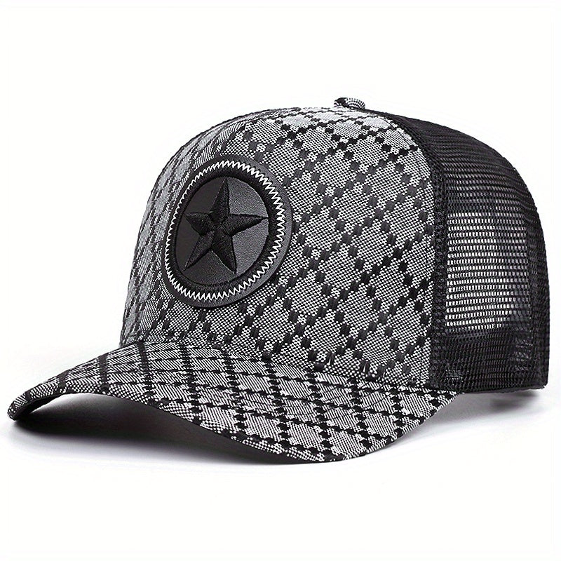 LuckeLadybug men's outdoor sports baseball cap featuring a stylish black and gray pattern with a star emblem