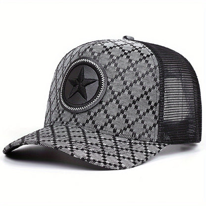 LuckeLadybug men's outdoor sports baseball cap featuring a stylish black and gray pattern with a star emblem