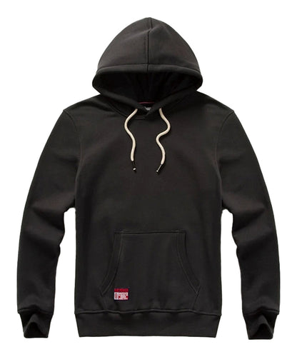 LuckeLadybug LLC men's oversized hoodie in black with front pocket and drawstring hood