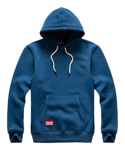 LuckeLadybug LLC men's oversized hoodie in blue featuring a front pocket and adjustable drawstrings