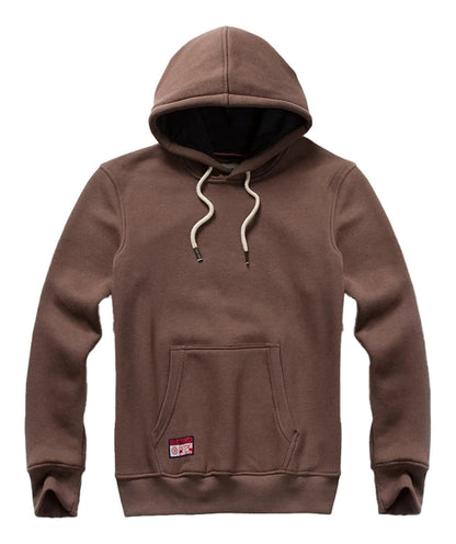 LuckeLadybug LLC men's oversized hoodie in brown with a front pocket and drawstring hood