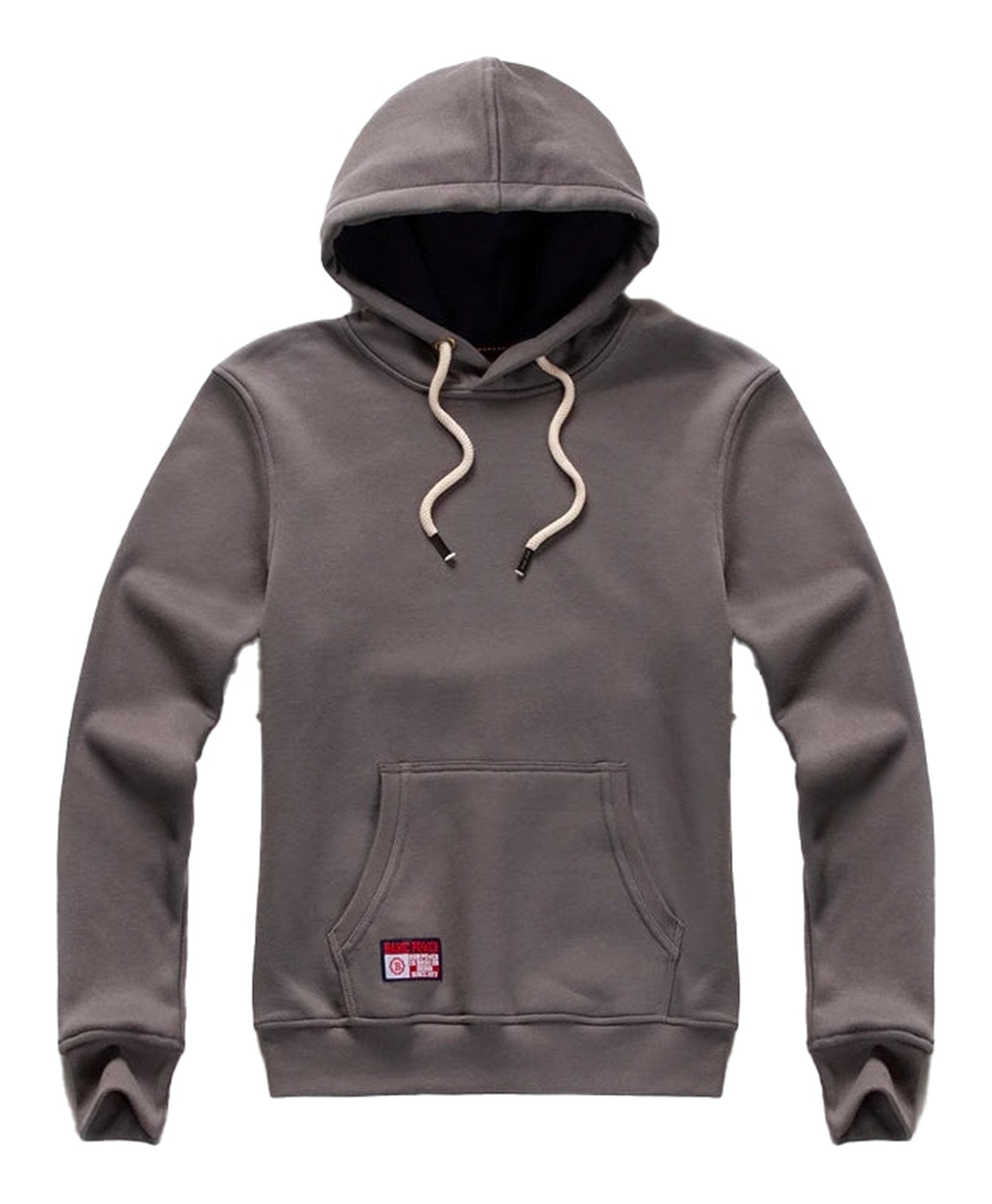 Men's oversized hoodie in gray featuring a front pocket and adjustable drawstring hood