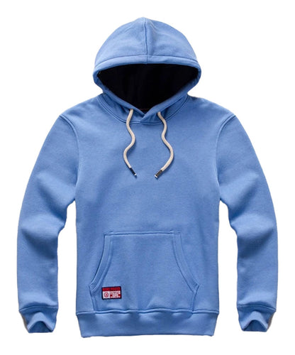 LuckeLadybug LLC men's oversized hoodie in light blue with adjustable drawstring and front pocket