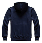 Back view of LuckeLadybug men's oversized hoodie in navy blue, featuring a classic design and hood