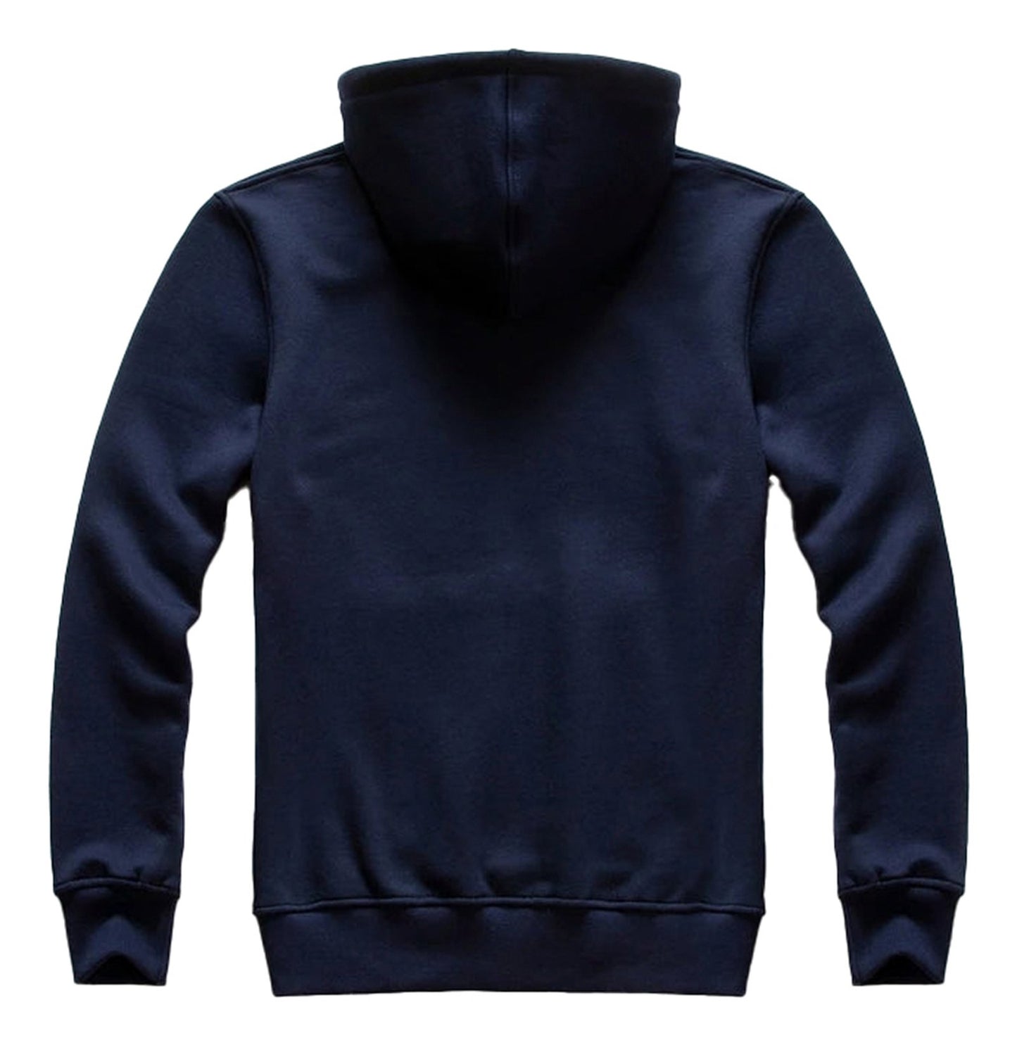 Back view of LuckeLadybug men's oversized hoodie in navy blue, featuring a classic design and hood