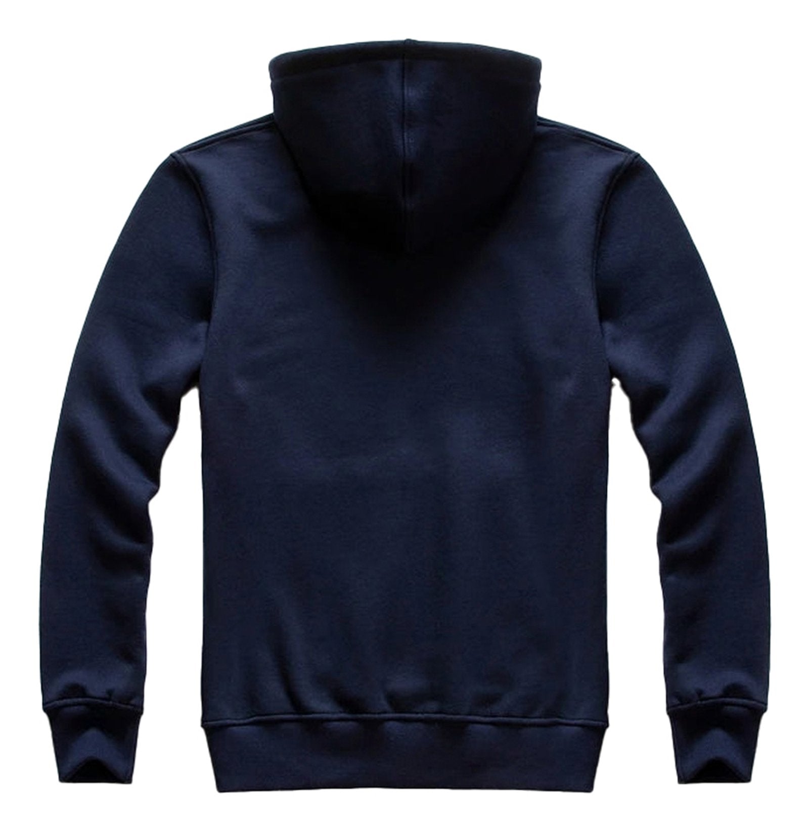 Back view of LuckeLadybug men's oversized hoodie in navy blue, featuring a classic design and hood