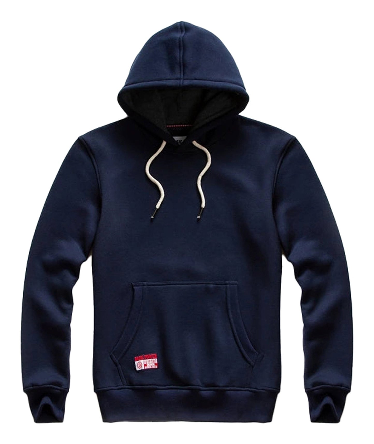 LuckeLadybug LLC men's oversized hoodie in navy blue with a front pocket and drawstring hood
