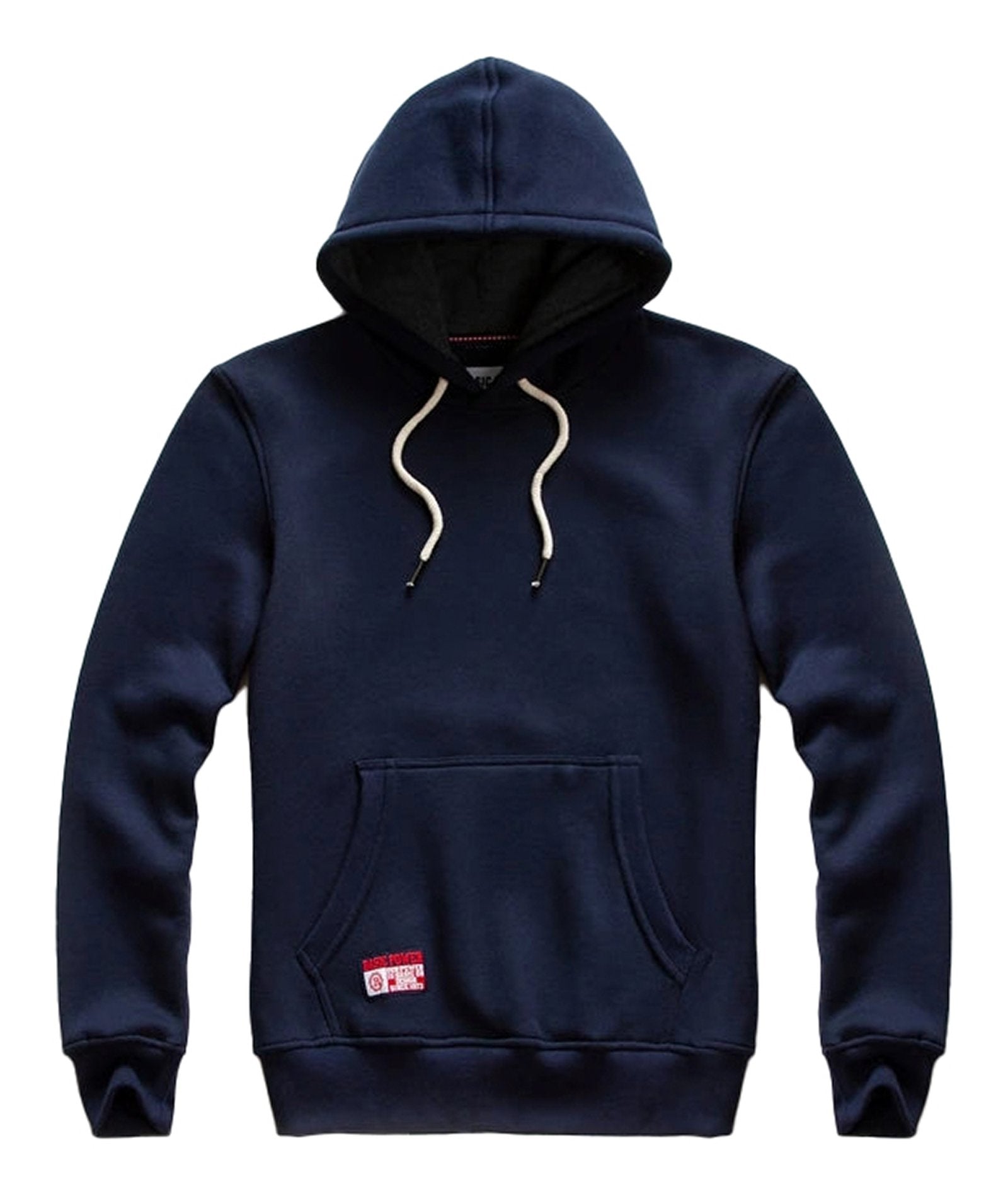 LuckeLadybug LLC men's oversized hoodie in navy blue with a front pocket and drawstring hood